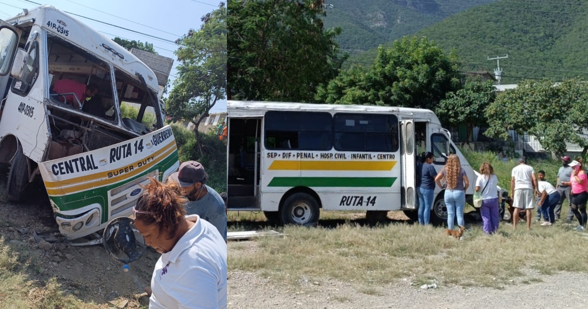 Microbús sin frenos cae en campo deportivo en Ciudad Victoria