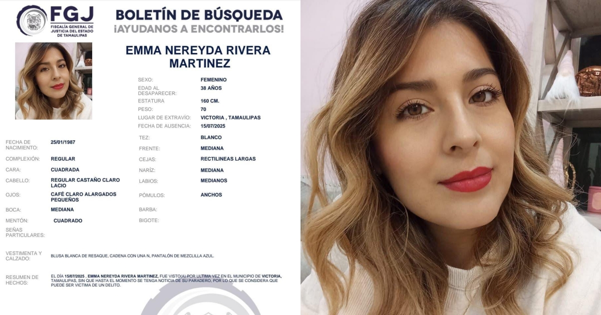 Emiten alerta por desaparición de trabajadora del Gobierno de Tamaulipas