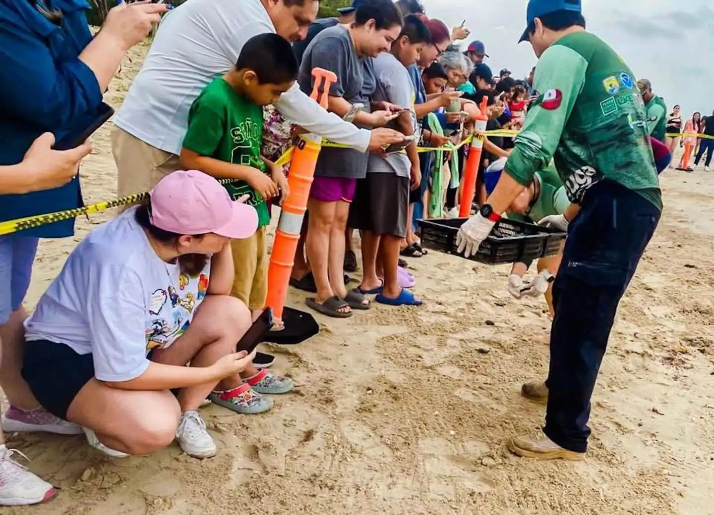 Familias participan en liberación de tortuga lora en La Pesca